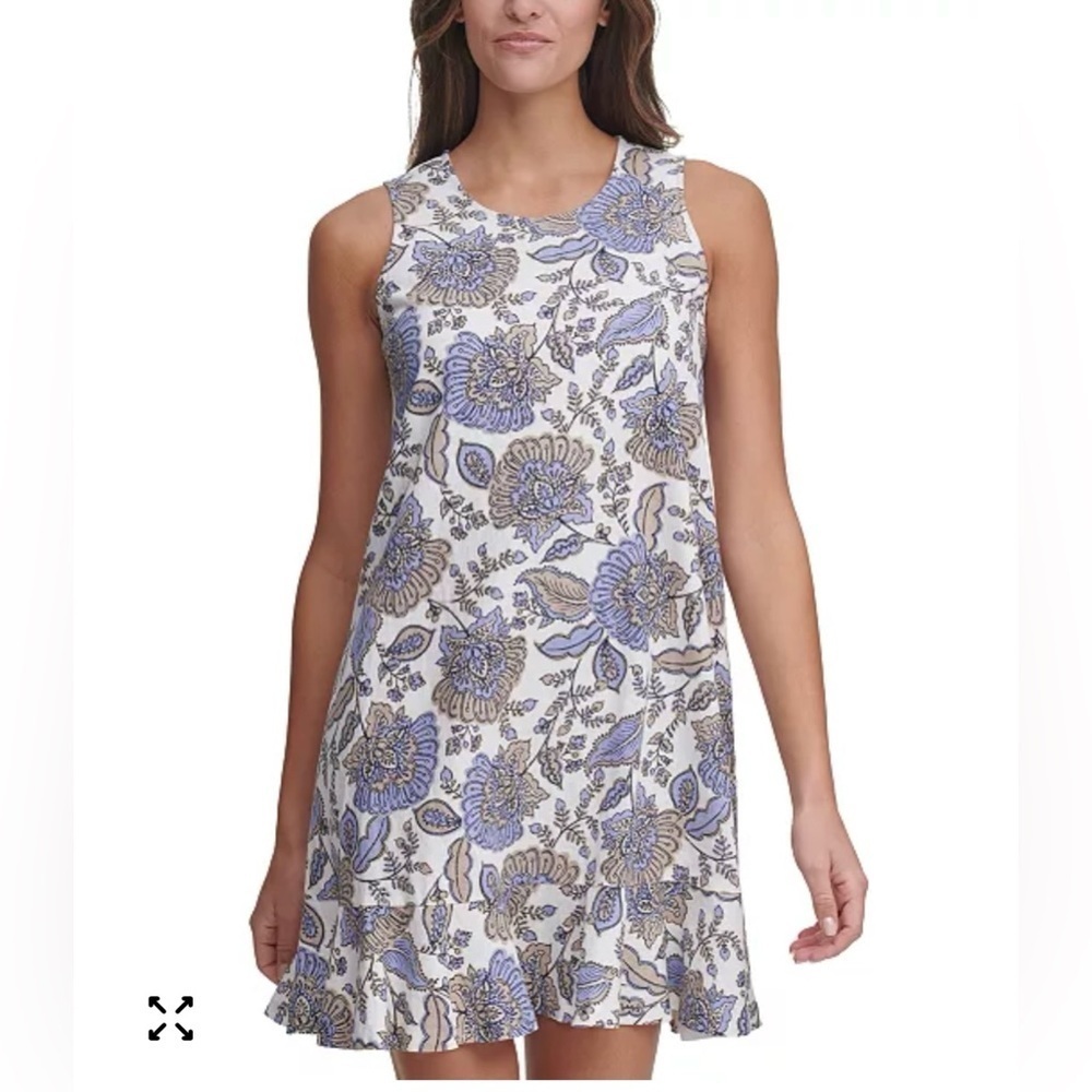 Tommy Hilfiger Provincial Paisley Sleeveless Dress Flounce Hem Linen Blend 16